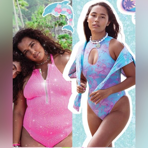 NWT Hurley X Love shack Fancy collab. Moderate coverage one piece. Blue and pink - Picture 2 of 9